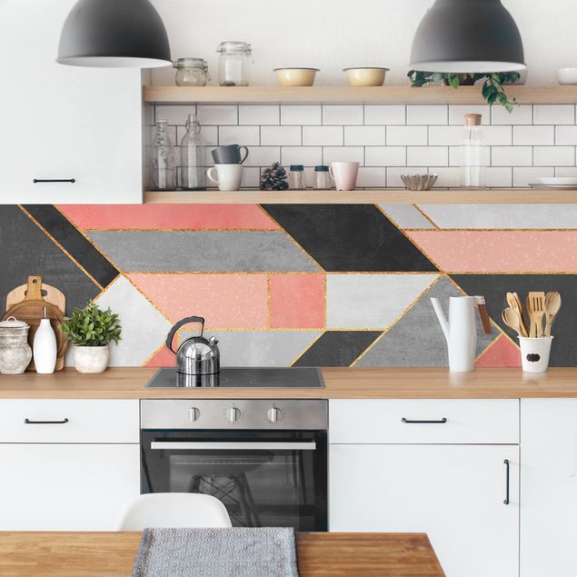 Wandpaneele Küche Geometrie Rosa und Gold