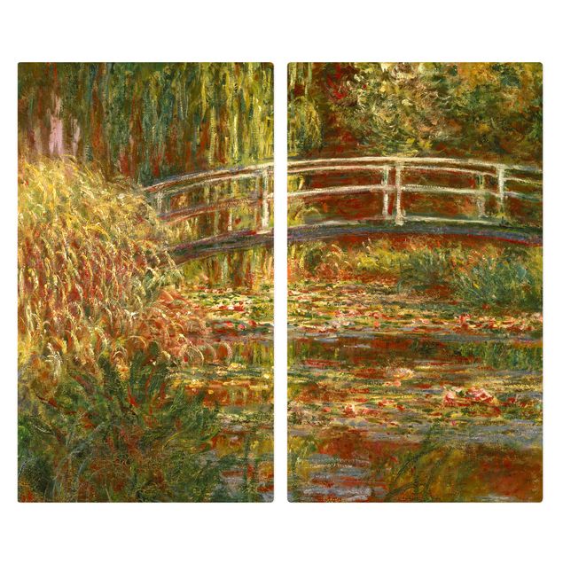 Herdabdeckplatte Glas - Claude Monet - Seerosenteich und japanische Brücke (Harmonie in rosa) - 52x80cm