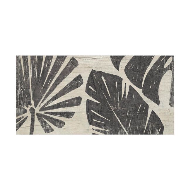 teppich mit blumenmuster Palmenblätter vor Hellgrau