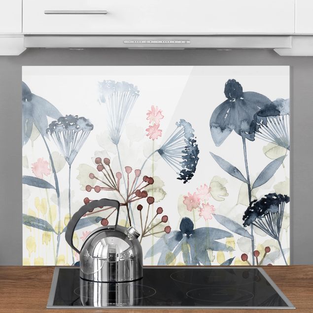 Glasrückwand Küche Blumen Wildblumen Aquarell I