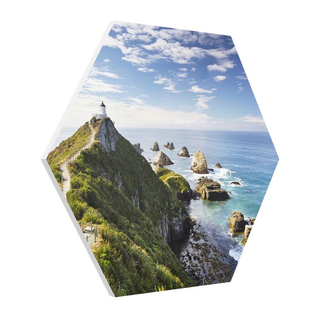 Hexagon Bild Forex - Nugget Point Leuchtturm und Meer Neuseeland