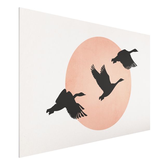 Kubistika Prints Vögel vor rosa Sonne III