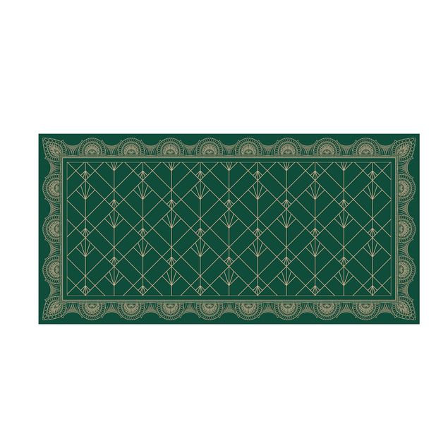 Teppich grün Art Deco Palme mit Bordüre