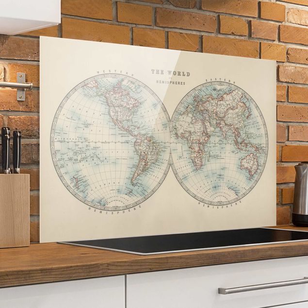 Spritzschutz Weltkarten Vintage Weltkarte Die zwei Hemispheren
