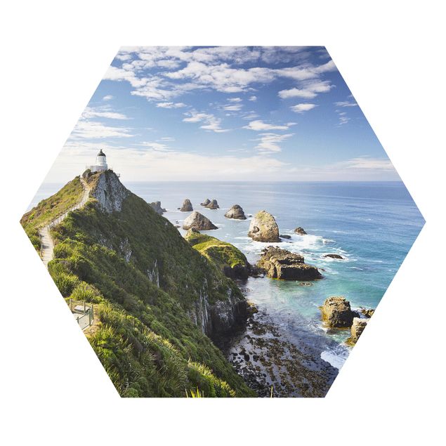 Hexagon Bild Forex - Nugget Point Leuchtturm und Meer Neuseeland