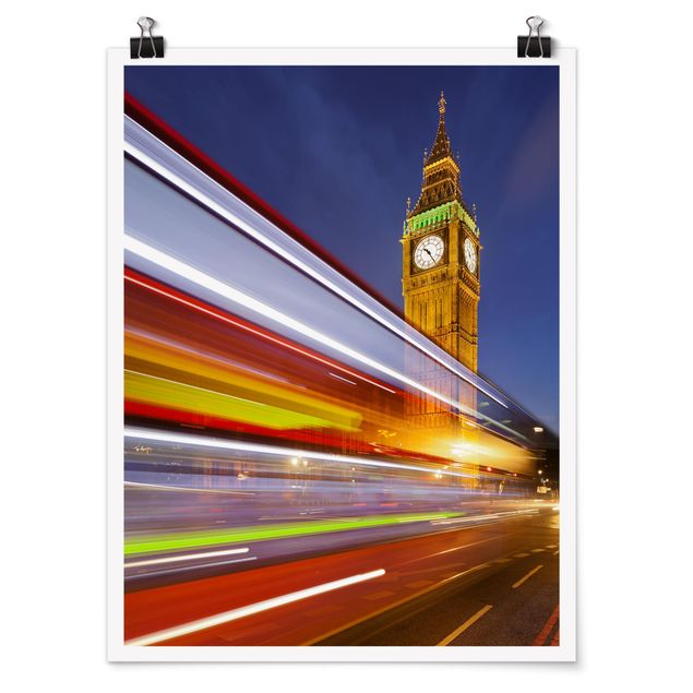 Poster - Verkehr In London am Big Ben bei Nacht - Hochformat 3:4