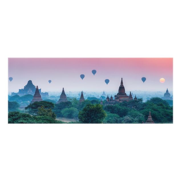 Spritzschutz Glas - Heißluftballons über Tempelanlage - Panorama 5:2
