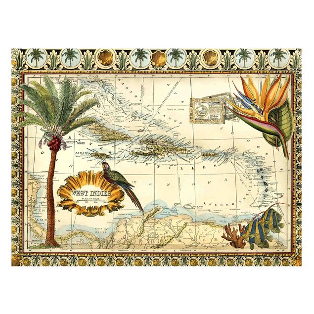 Wandbilder Vintage Tropische Landkarte West Indien