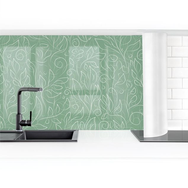 Küchenrückwand selbstklebend Wildes Pflanzen Muster auf Grün II