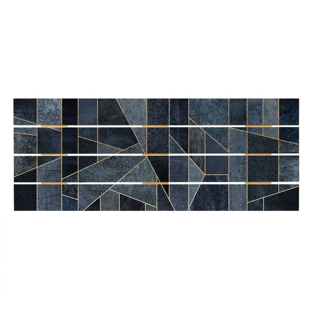 Holzbild - Elisabeth Fredriksson - Blaue Geometrie Aquarell - Querformat 2:5