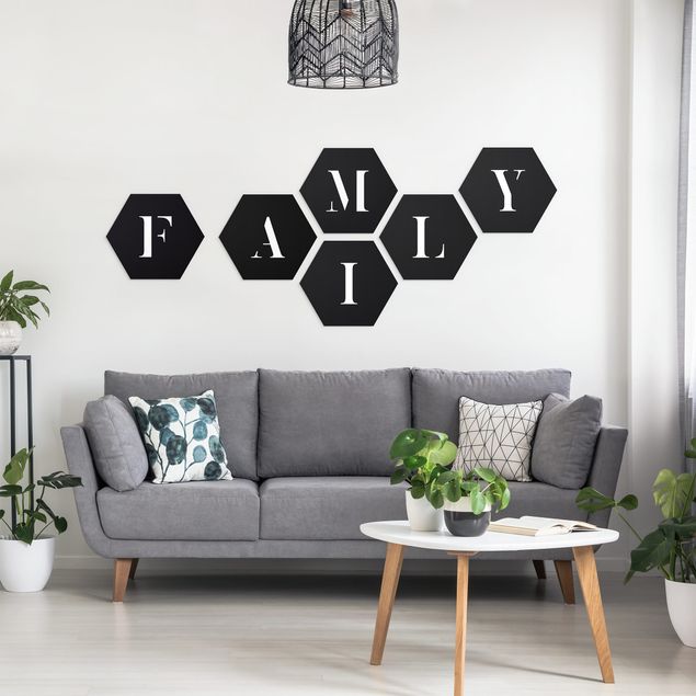 Hexagon Bilder Buchstaben FAMILY Weiß Set II
