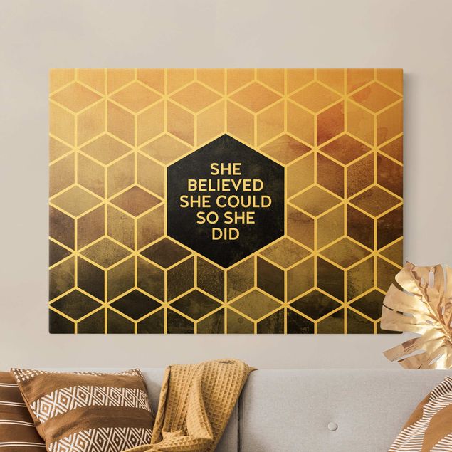 Leinwandbild Gold - Elisabeth Fredriksson - Goldene Geometrie - She Believed She Could - Querformat 3:4