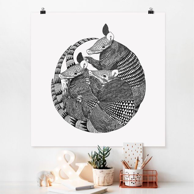 Riesenposter XXL Illustration Gürteltiere Schwarz Weiß Muster