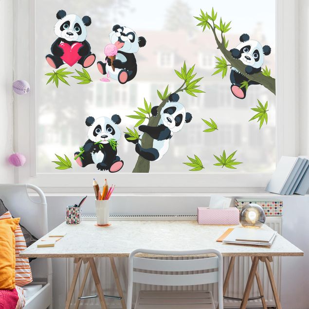 Fensterfolie bunt Pandabären Set Herz