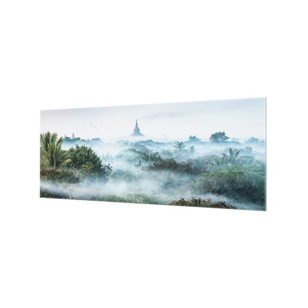 Küchenspritzschutz Morgennebel über dem Dschungel von Bagan