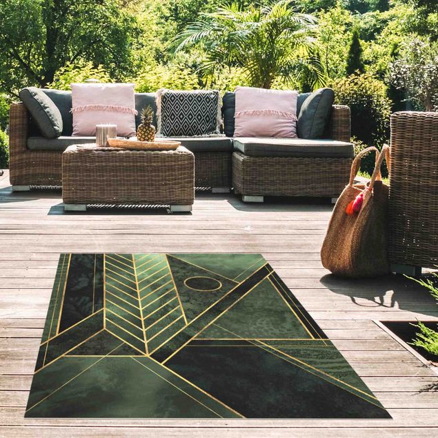 Teppich Outdoor Geometrische Formen Smaragd Gold