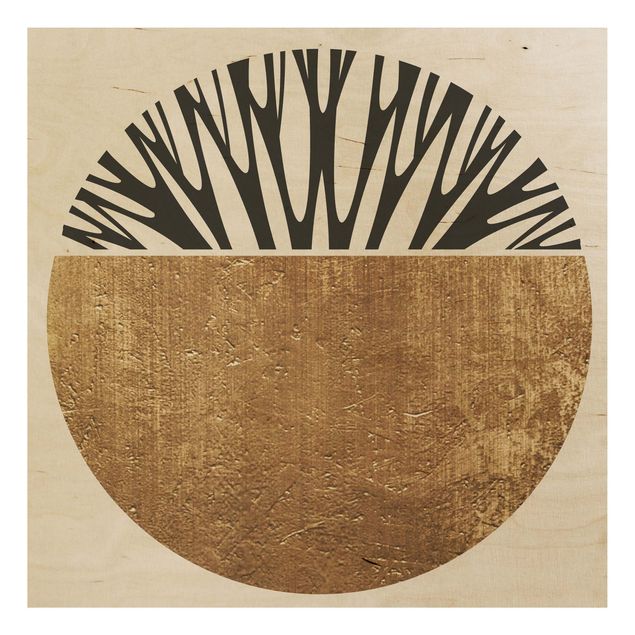Holzbilder Abstrakte Formen - Goldener Kreis