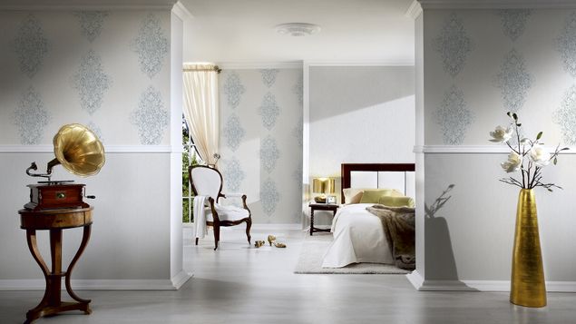 schöne Tapeten Architects Paper Luxury wallpaper in Weiß Blau Metallic - 319451