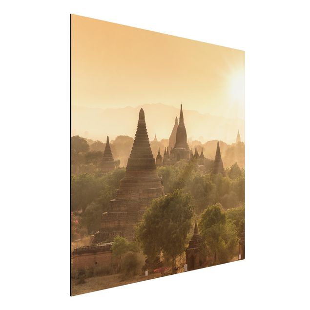 Alu-Dibond - Sonnenuntergang über Bagan - Quadrat