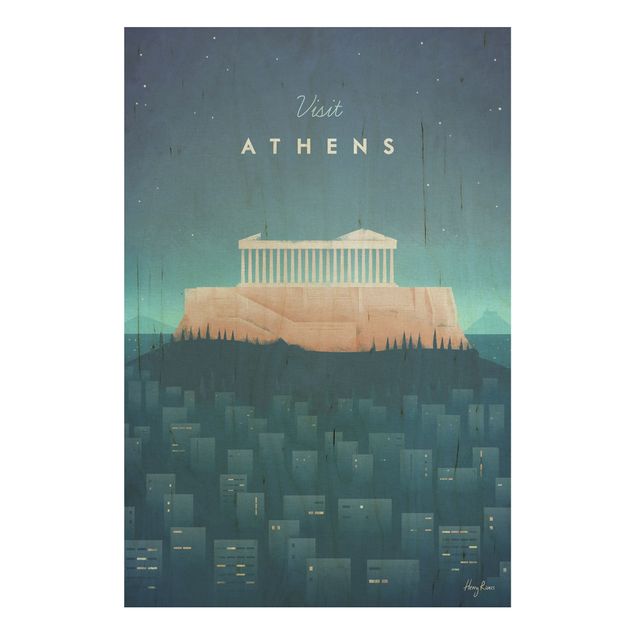 Holzbilder Vintage Reiseposter - Athen