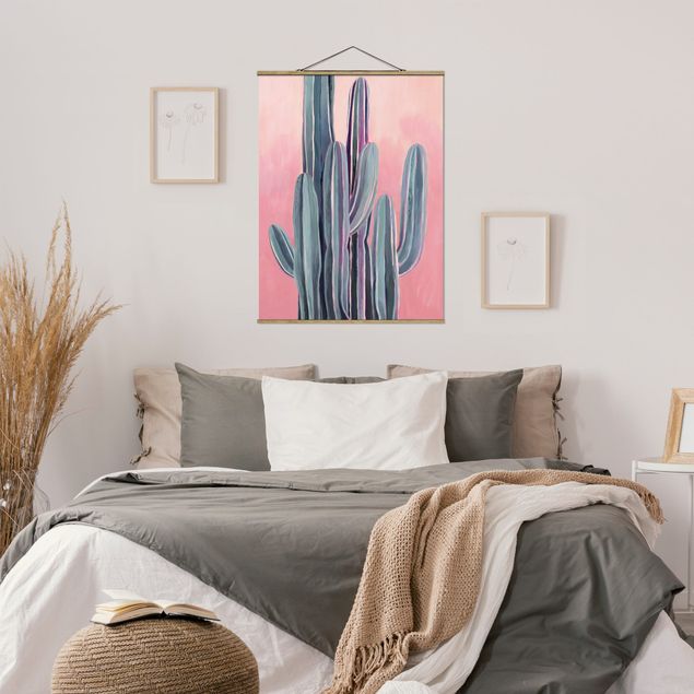 Stoffbilder mit Posterleisten Kaktus auf Rosa II