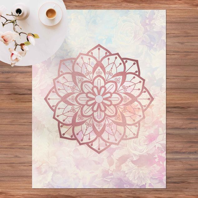 Teppich für Balkon Mandala Illustration Blüte rose pastell