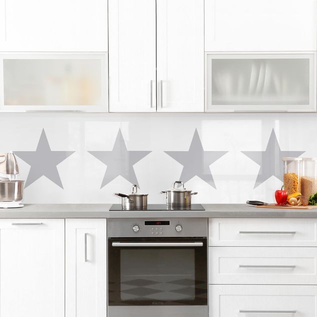 Küchenspiegel Große Graue Sterne auf Weiß