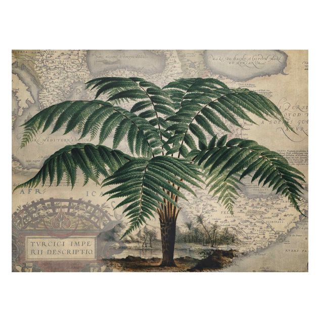 Magnettafel Blume Vintage Collage - Palme und Weltkarte