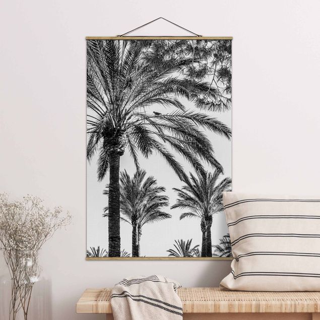 schöne Bilder Palmen im Sonnenuntergang Schwarz-Weiß