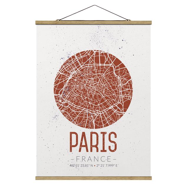 Stoffbild mit Posterleisten - Stadtplan Paris - Retro - Hochformat 3:4