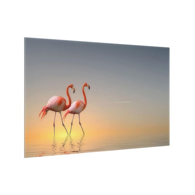 Spritzschutz Glas - Flamingo Love - Querformat - 3:2