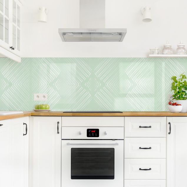 Küchenrückwand selbstklebend Rautenmuster mit Streifen in Mintgrün