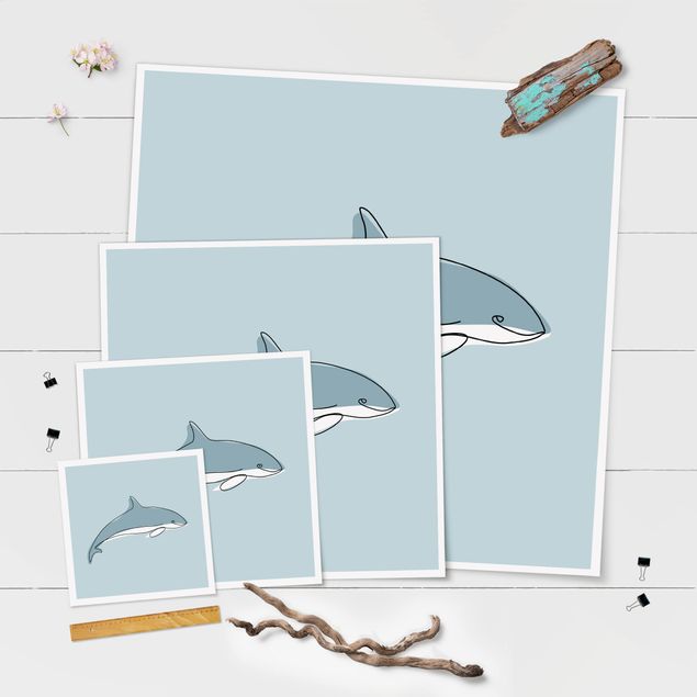 Poster - Delfin Line Art - Quadrat 1:1