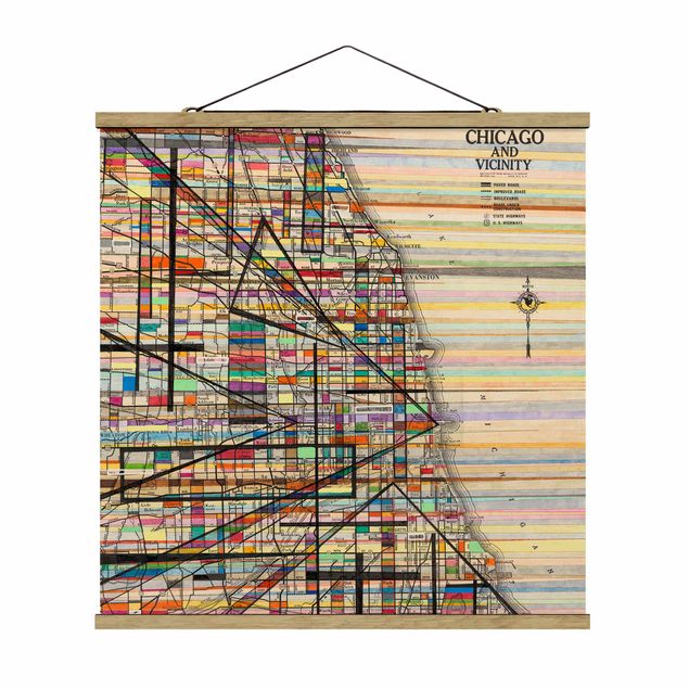 Stoffbild mit Posterleisten - Moderne Karte von Chicago - Quadrat 1:1