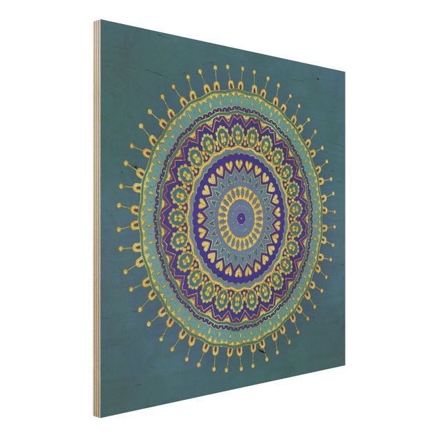 Holzbilder Muster Mandala Blau Gold