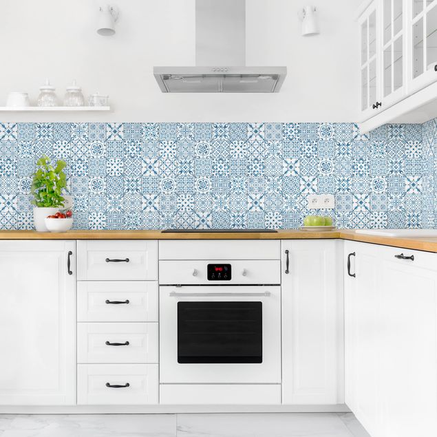 Küchenrückwand Vintage Musterfliesen Blau Weiß