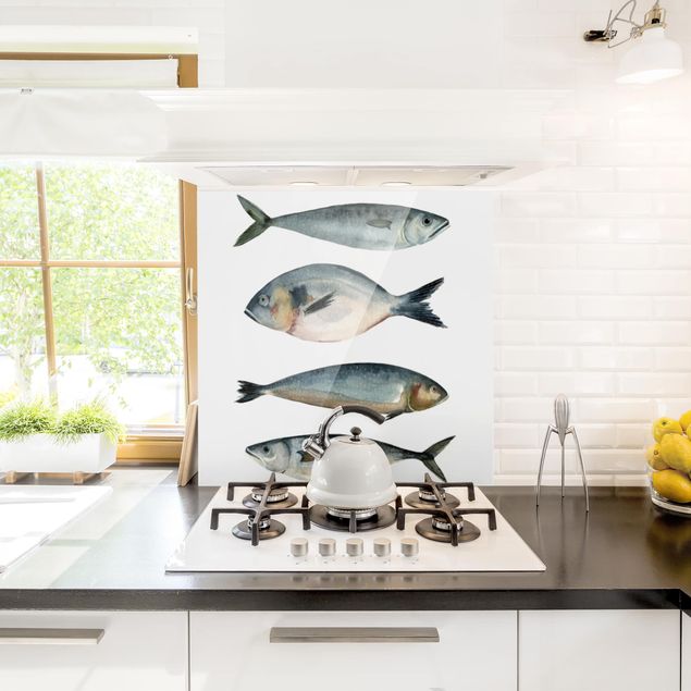 Spritzschutz Küche Vier Fische in Aquarell II