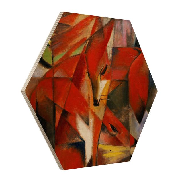 Hexagon Bild Holz - Franz Marc - Füchse