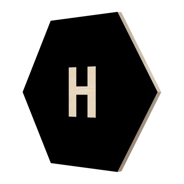 Hexagon Bild Holz - Buchstabe Schwarz H