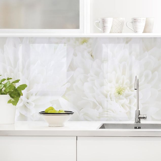 Platte Küchenrückwand Dahlien Blumenmeer weiß