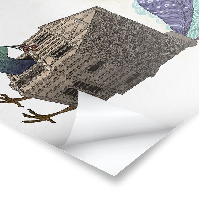 Poster - Illustration Vogel Haus mit Federn - Hochformat 4:3
