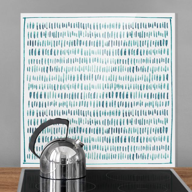 Glasrückwand Küche Muster Aquarell Struktur in Mint mit Rahmen