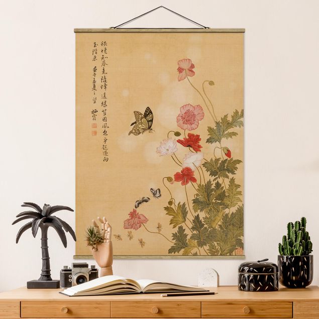 Wandbilder Yuanyu Ma - Mohnblumen und Schmetterlinge
