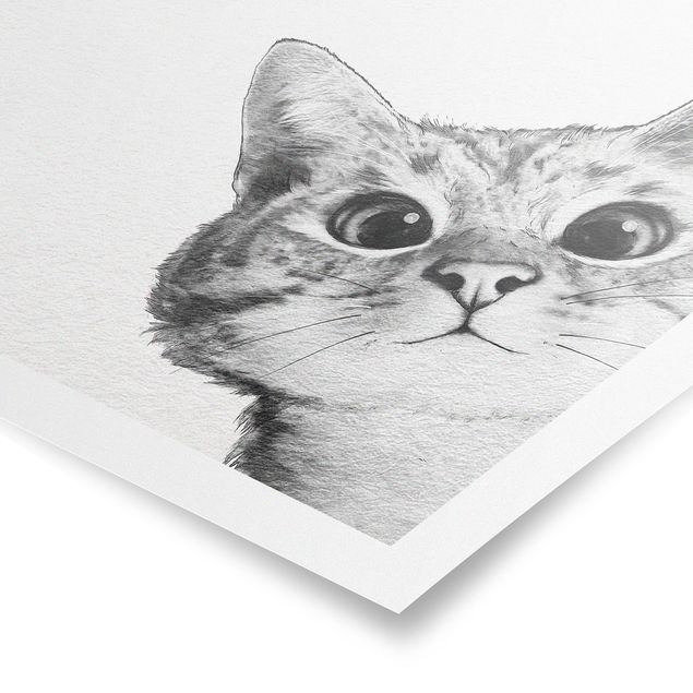 Poster - Illustration Katze Zeichnung Schwarz Weiß - Quadrat 1:1