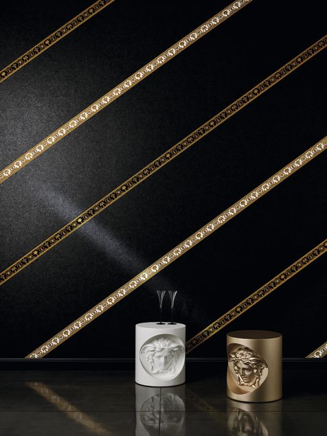 Tapete Versace Versace wallpaper Versace 3 Vanitas in Gelb Metallic Schwarz - 343051