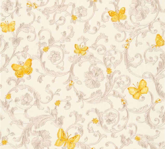 Tapete Barock Versace wallpaper Versace 3 Butterfly Barocco in Creme Gelb Metallic - 343253