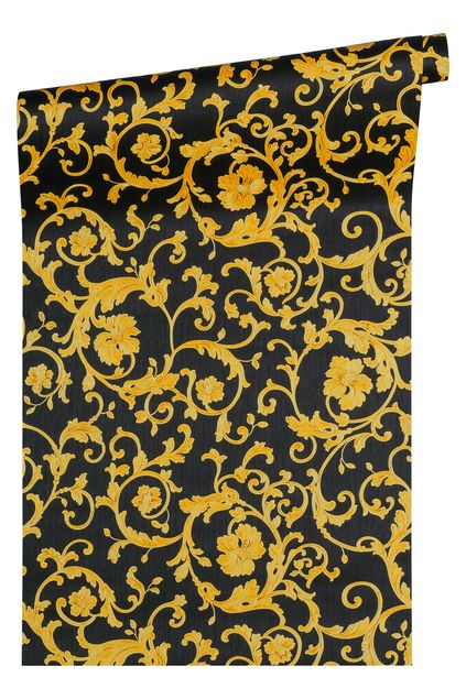 Vintage Tapete Versace wallpaper Versace 3 Butterfly Barocco in Gelb Metallic Schwarz - 343262