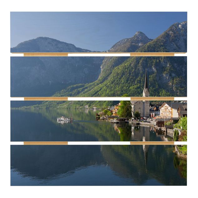Bilder auf Holz Hallstätter See und Bergblick