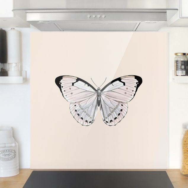 Spritzschutz Künstler Schmetterling auf Beige