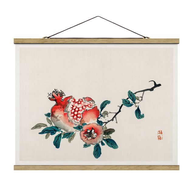 Stoffbild mit Posterleisten - Asiatische Vintage Zeichnung Granatapfel - Querformat 4:3